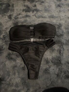 SHEIN Black Strapless Ribbed Two-Piece Bikini Set